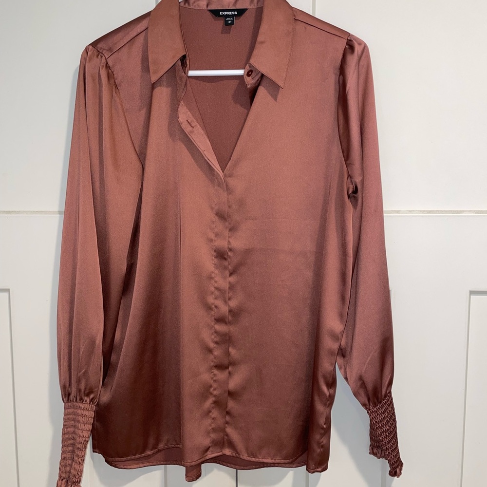 Express Women's Copper Satin Blouse Medium